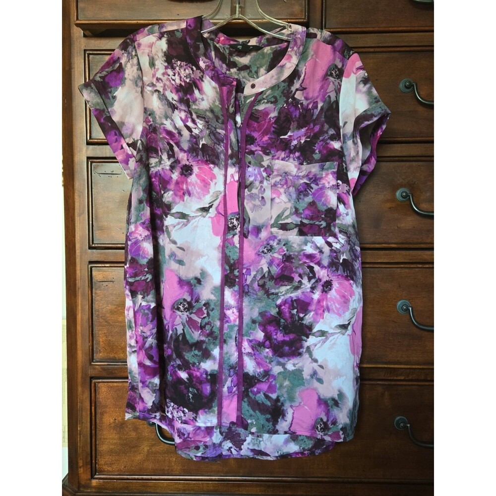 Vera Wang Purple & Pink Abstract Floral Tie Dye Lightweight Cap Sleeve Blouse